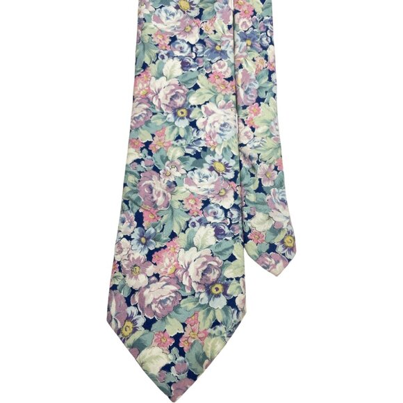 Lands' End Cotton Tie Flowers Floral Bright Pastel Colorful - Picture 3 of 8